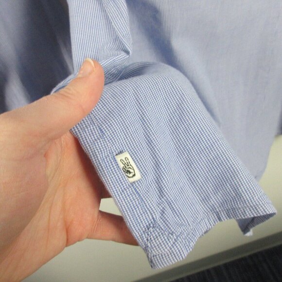 John Varvatos Button Up Shirt Men XXL Blue Micro Check Zipper Patch Pocket 194 - Picture 10 of 14